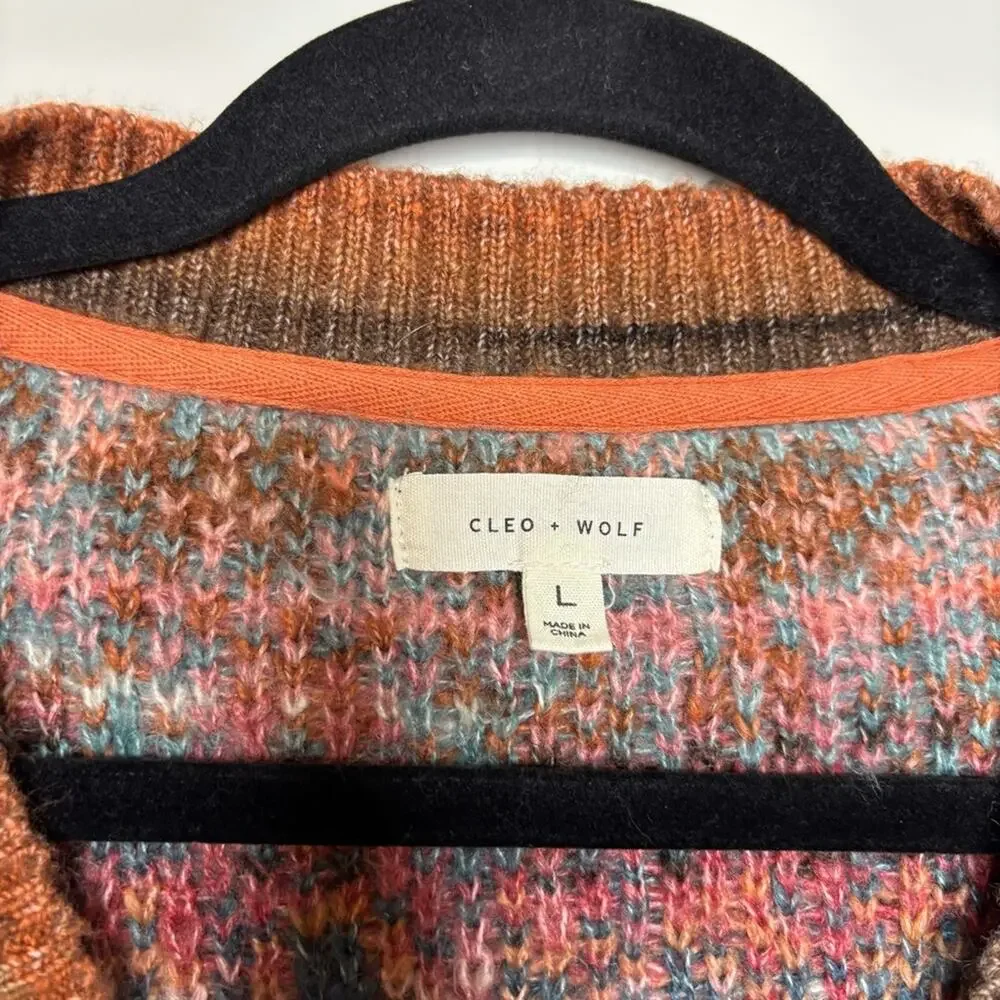 Cleo + Wolf Multicolor cropped fuzzy Knit Cardigan Sweater women’s size large - Picture 3 of 8